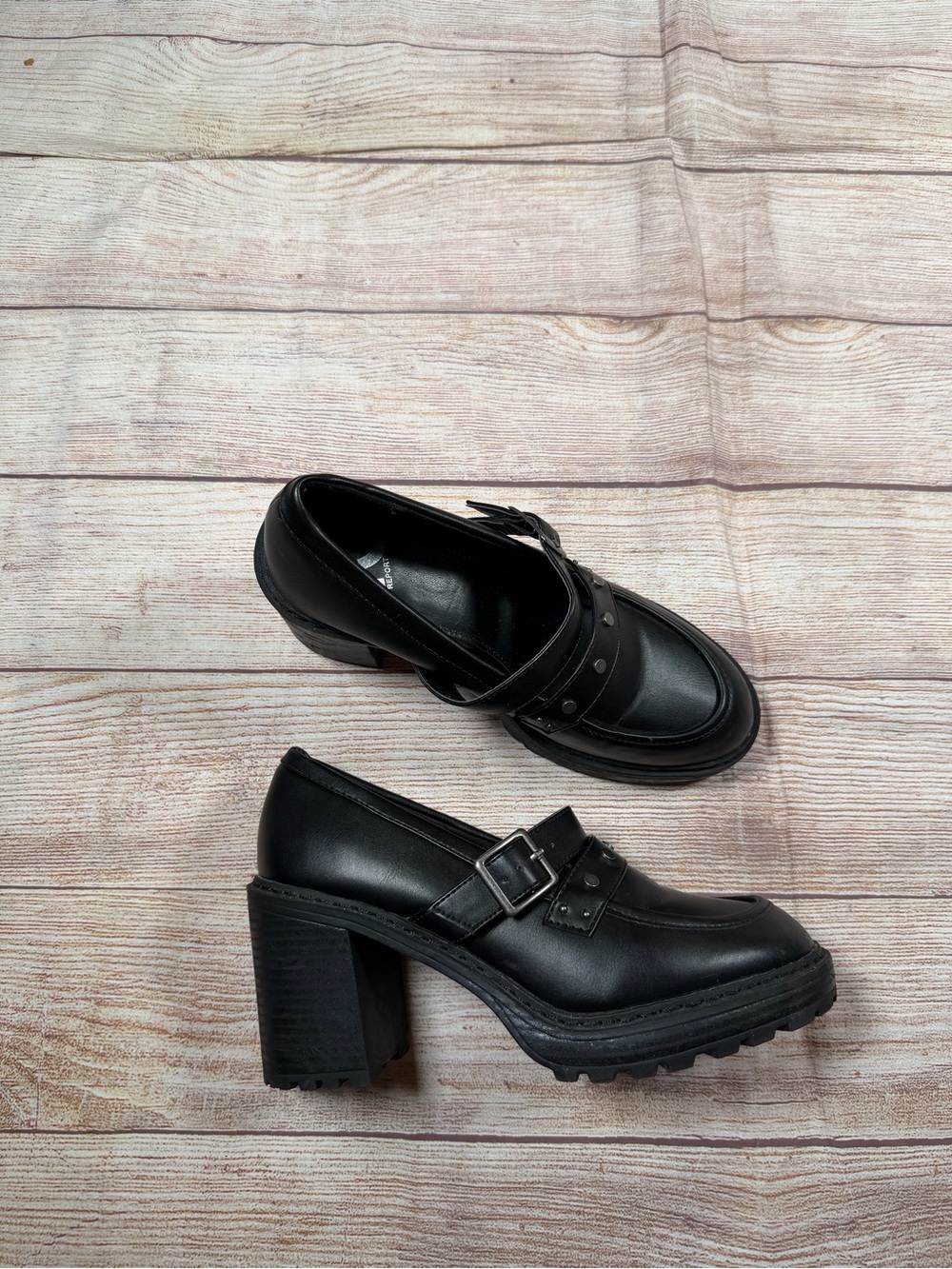 Preppy‎ Academia Classic Black Chunky Heel Lug Sole Loafers with Buckle